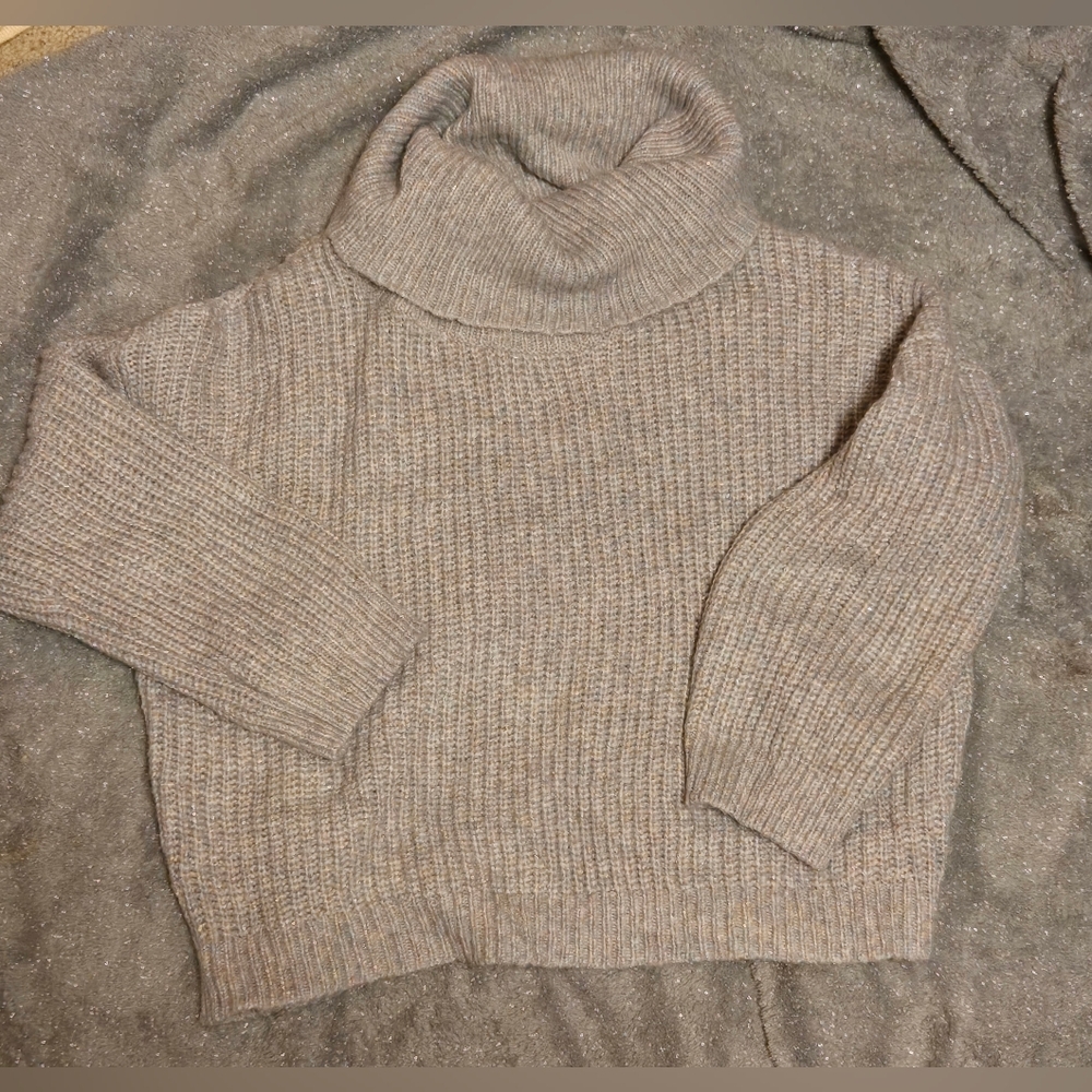 Express Knit Wool Blend Turtleneck Cropped Chunky Rainbow Sweater - Size M